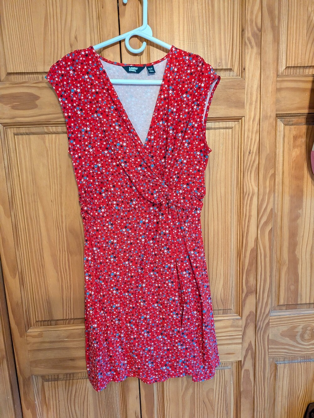 Lands' End Red Floral Wrap-Style Dress